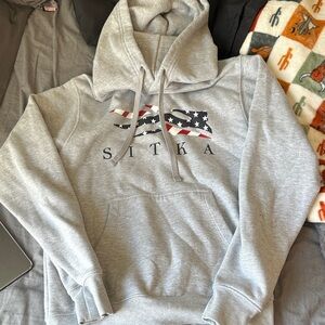 Men's Gray Logo Hoodie - American Flag Graphic